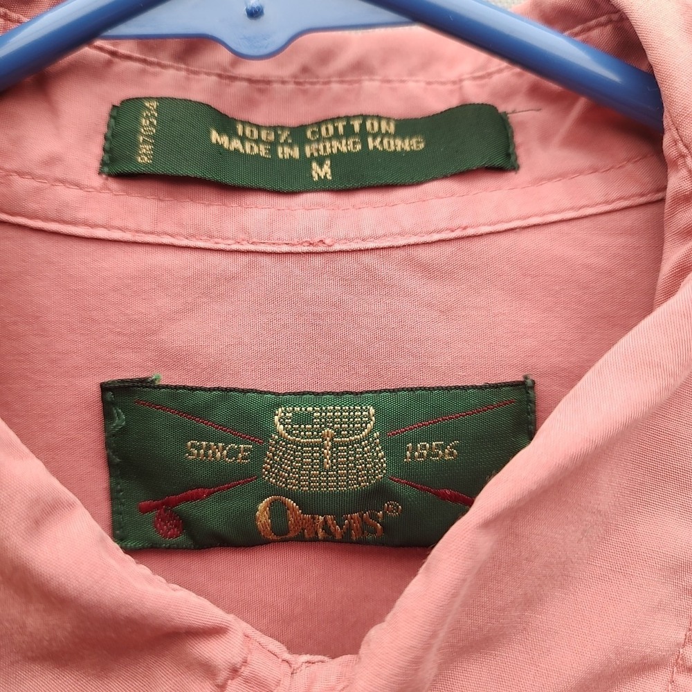 Orvis Mens Coral Button Up Shirt Long Sleeve With Stain Size Medium - Picture 9 of 16
